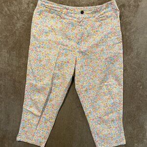 Talbots Women's Vintage Petites Multicolor Pastel Floral Ankle Pants Sz 12 Crop